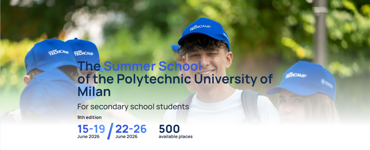 TechCamp 2026 poster: June 15-26. Kids wearing TechCamp caps in the background.