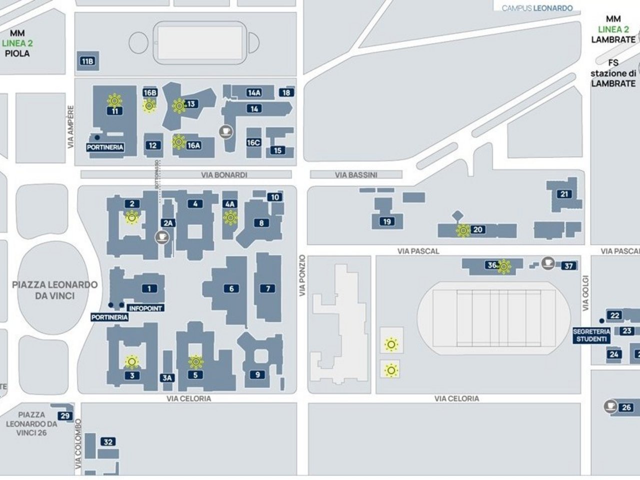 Mappa degli edifici dotati di pannelli fotovoltaici - Campus Leonardo
