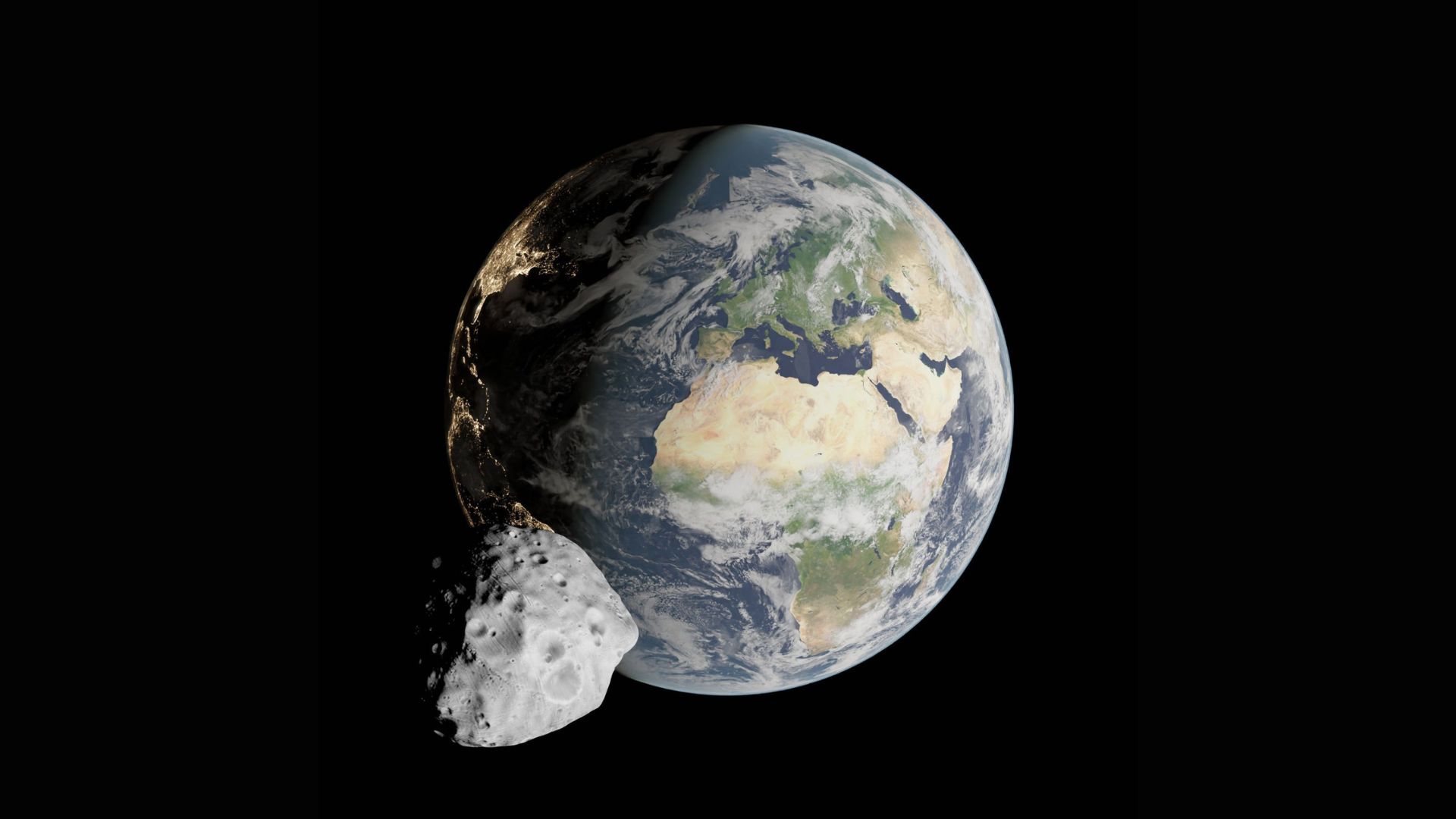 Simulated image of asteroid Apophis during its close encounter with Earth
